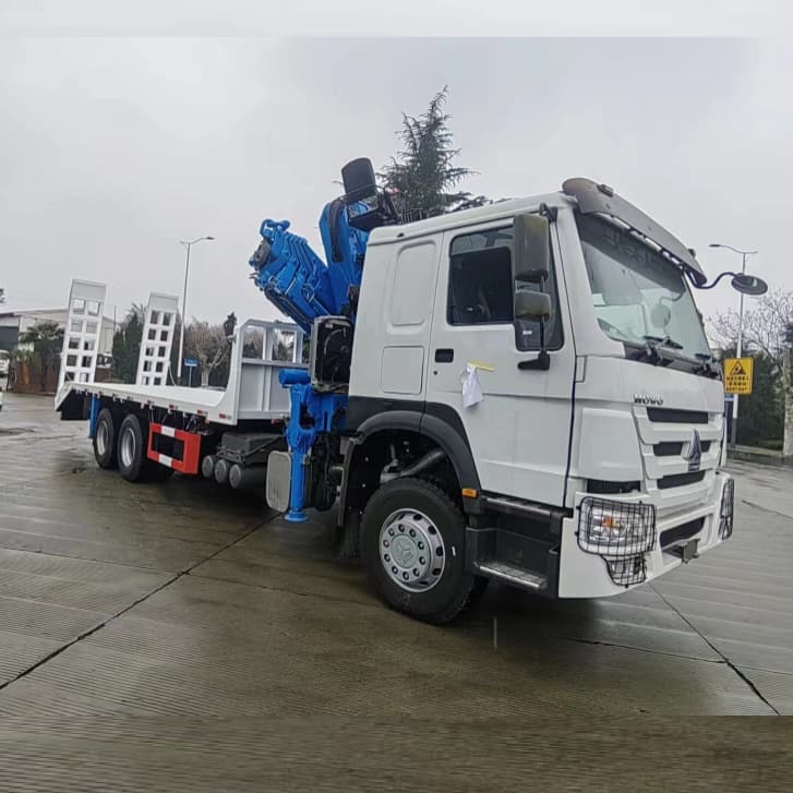 Howo 6x4 8t شاحنة مسطحة مطوية مع سلم هيدروليكي
